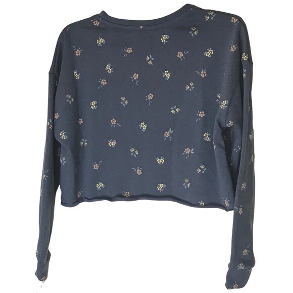 Colsie Women's Long Sleeve Fleece Lounge Sweatshirt Blue With Flowers XS New - Picture 2 of 13
